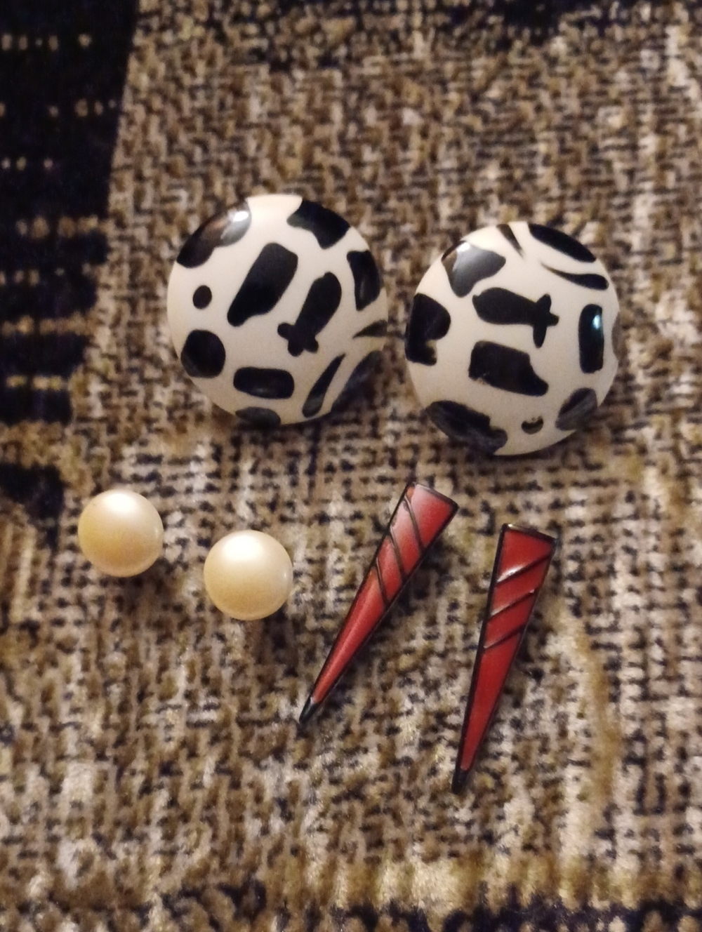 $4 Add-on Red, Black & White Patterned Vintage Earrings - 3 Pairs